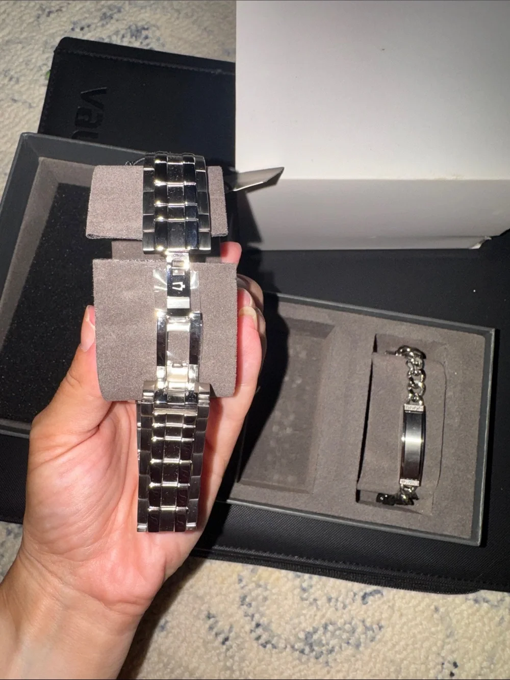 Bulova Silver Tone Men’s Watch and Matching Bracelet Set